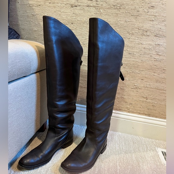 COACH Cheyenne Dark Brown Leather Over the Knee Fold Down Boots - 9 - Picture 3 of 13